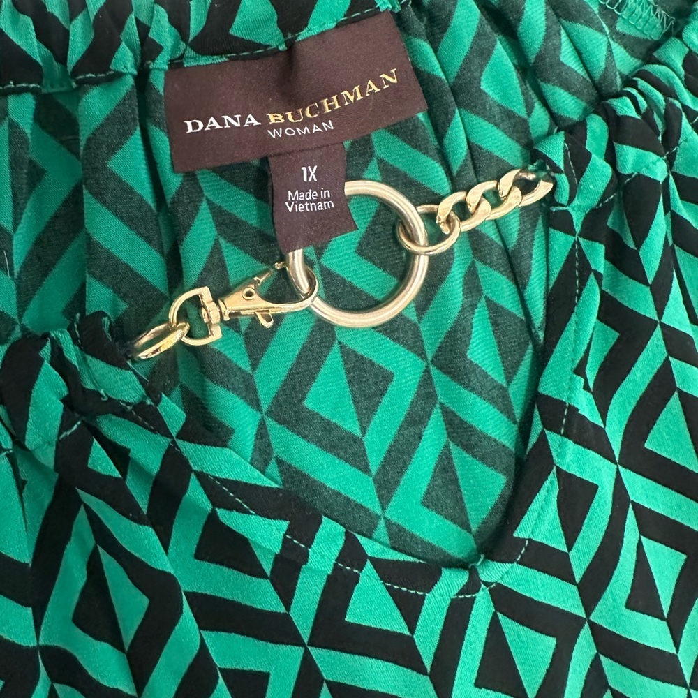 Dana Buchman 1X Plus Women’s Geometric 3/4 Sleeve Blouse Gold Chain Elegant - Picture 5 of 10